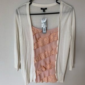 NWT APT. 9 Peach and White Attached Cardigan Lace Top